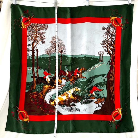 GINNIE JOHANSEN Vintage Large Equestrian Foxhunt Riders Scarf GORGEOUS - Picture 3 of 5
